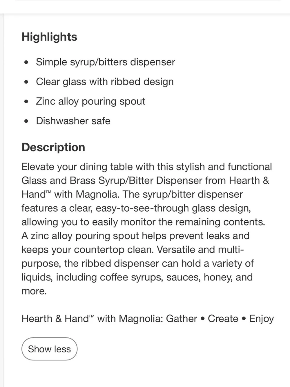 NWT Hearth & Hand Decanter and Simple Syrup Dispenser Set